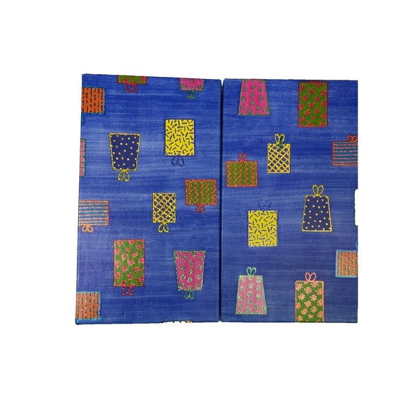 Holiday Gift Boxes Set of 2 Blue Present Print 9.5x6x1.75 In - Picture 2 of 6